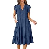 ANRABESS Womens Summer Dress Ruffle Sleeve V Neck Midi Dresses Fashion Casual Fit Flowy Tiered Boho Beach Vacation Sundress