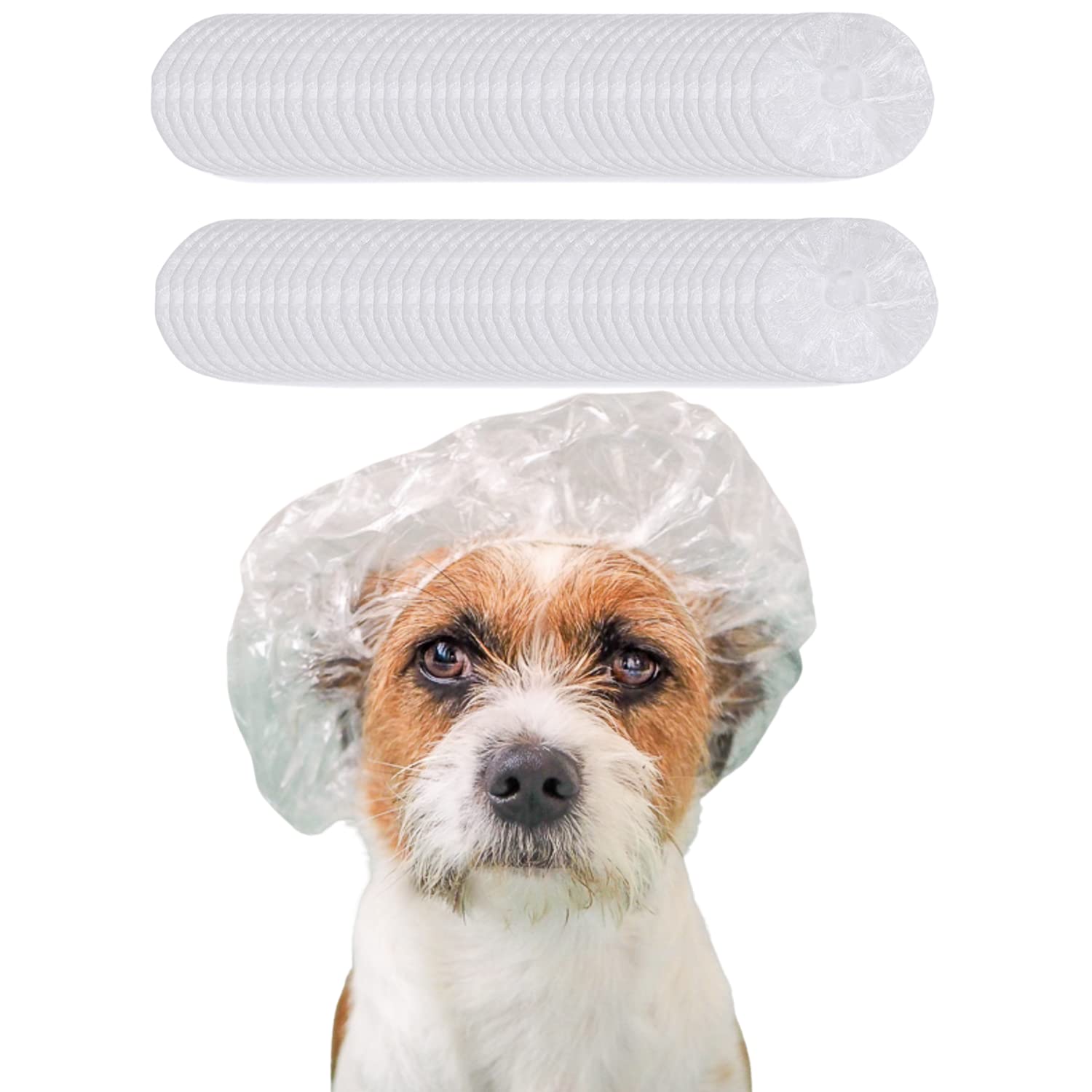 Photo 1 of 100 Pcs Dog Shower Cap Dog Ear Covers for Bathing Disposable Pet Shower Caps Plastic Overhanging Dog Ear Protection Cats Ear Drops Guard for Kitten Puppy Small Pets Bath Clear Waterproof (100 Pcs)