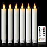 Meigic 7 Inches Dripless Flameless Taper Candles with Remote Timer Dimmer, Real Wax Battery Candlesticks, 3D Flame Fake Candlesticks for Home Wedding Christmas Decor, White, 6 Pcs