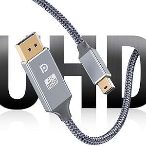 Mini DisplayPort to DisplayPort Cable, Capshi [4K@60Hz] Thunderport 2 to Displayport Super Nylon Braid Gold-Plated Cable, UHD High Speed Cable Compatible MacBook Air/Pro, Surface Pro/Dock 6.6Ft- Grey