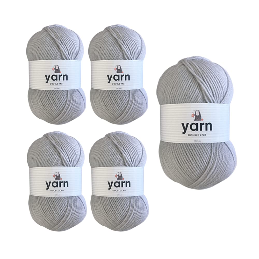 Korbond DK Light Grey Yarn - 5 x 100g Acrylic Wool - Lightweight, Hypoallergenic & Durable Double Knit Crochet Yarn Knitting Wool (1450m Total) — image 1
