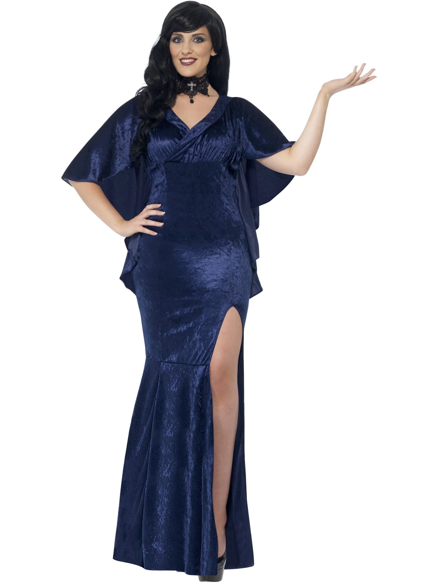 Smiffys Curves Sorceress Costume, Blue with Dress, Halloween Adult Fancy Dress, Vampire Dress Up Costumes