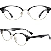 Slocyclub Fashion Semi-Rimless Blue Light Blocking Glasses for Women Men Vintage Half Frame Clear Lens Retro Glasses