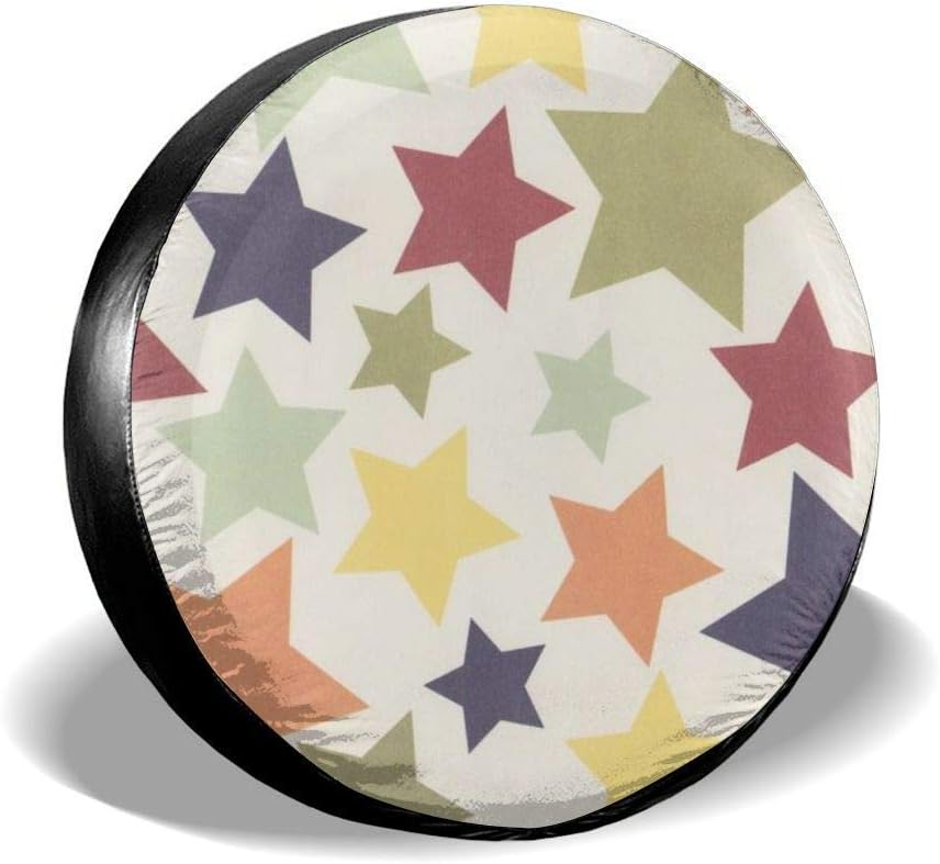 Kejbr Spare Wheel Covers Colorful Star Polyester Universal Spare Wheel Storage Tyre Bag Fit for Jeep Trailer RV SUV and Various Vehicles Accessories 14 in