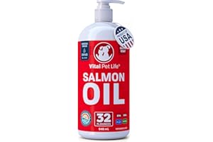 VITAL PET LIFE Salmon Oil for Dogs & Cats - Healthy Skin & Coat, Fish Oil, Omega 3 EPA DHA, Liquid Food Supplement for Pets, All Natural, Supports Joint & Bone Health, Natural Allergy & Inflammation Defense, 32 oz