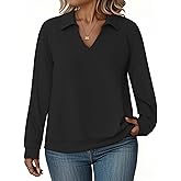 VISLILY Womens Plus-Size Sweatshirts Casual Collared V Neck Polo Tops Long Sleeve Pullover Tunics Loose Lightweight Blouses