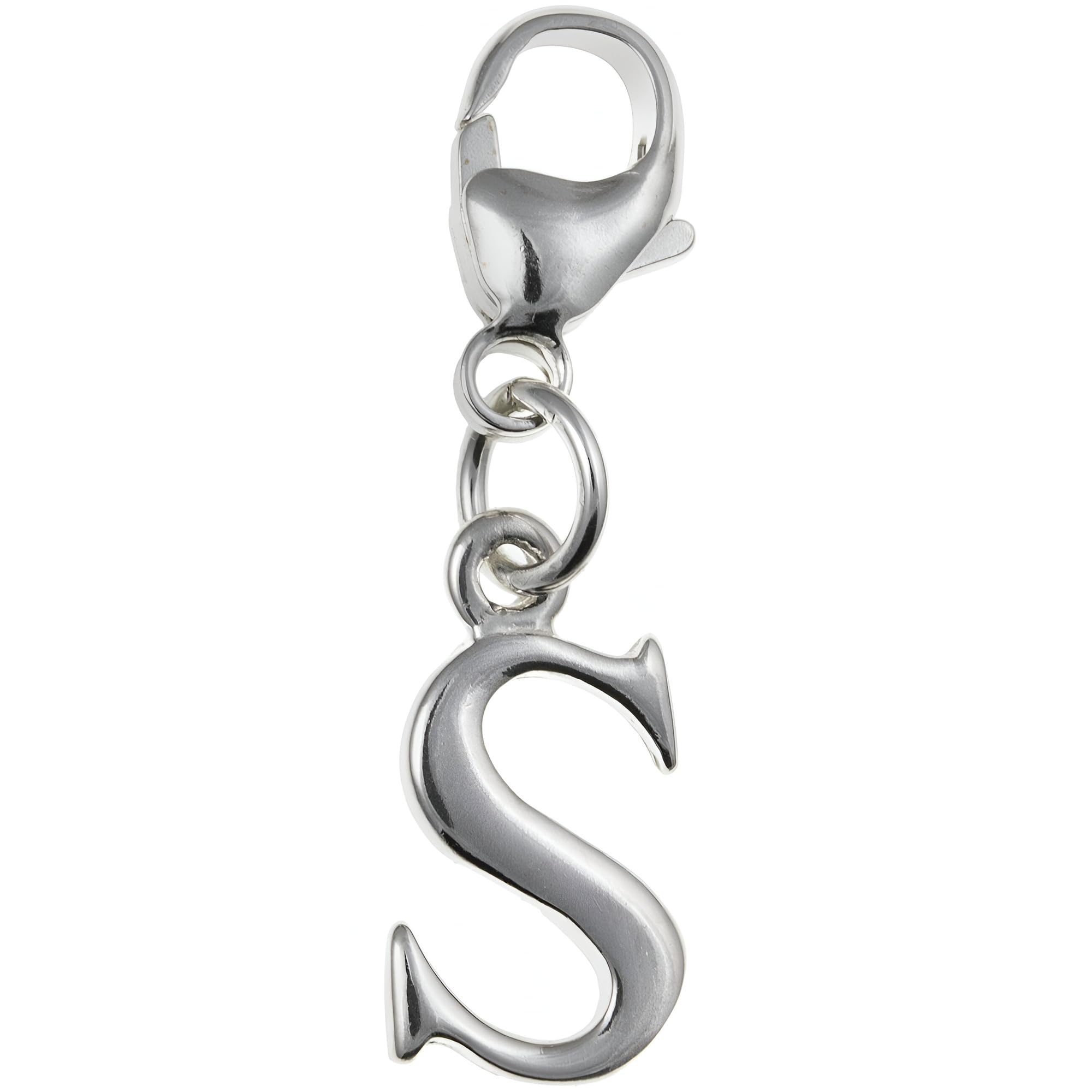 Capital Letter S Alphabet Initial 925 Sterling Silver Clip On Charm Pendant with Lobster Clasp for Women - Plain Polished Letter Charms Compatible with Thomas Sabo Charms Bracelet Necklace — image 1