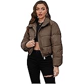 Wyeysyt Women's Cropped Puffer Jacket Winter Quilted Lightweight Short Outerwear Jacket with Pockets
