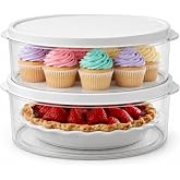 Evelots Pie Container with Lid, 2-Pack, 11-Inch, Clear, BPA-Free | Portable dessert carriers feature secure covers to protect baked goods during storage, travel, parties and family gatherings.