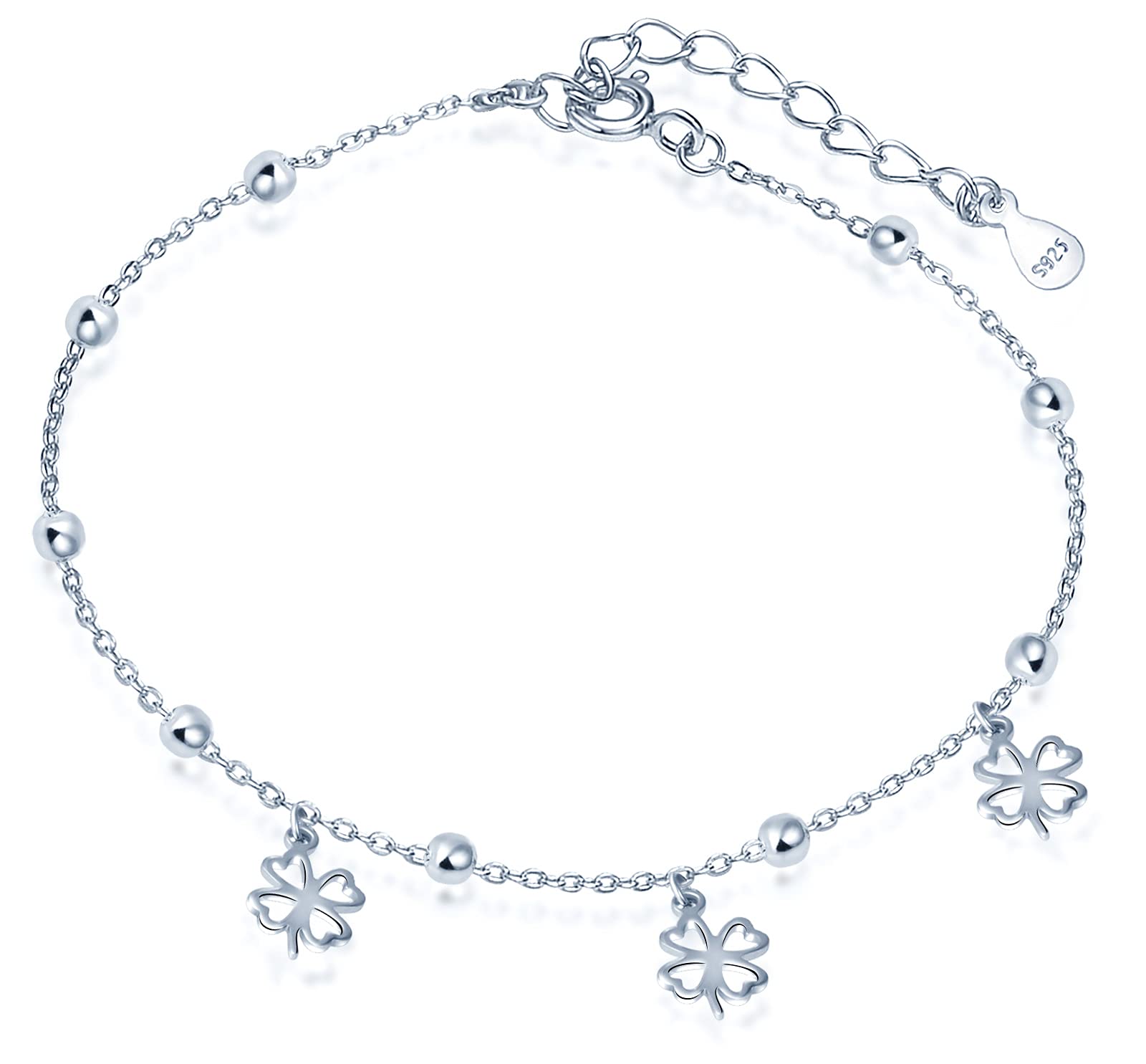 Yumilok Jewelry Anklet Four Leaf Clover 925 Silver Ankle Bracelet for Woman Jewellery Gift