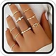 GRAEEN Knuckle Rings Index Finger Rings Hollow Love Rose Gold Ring Sets for Women (Pack of 9) (Style 1)