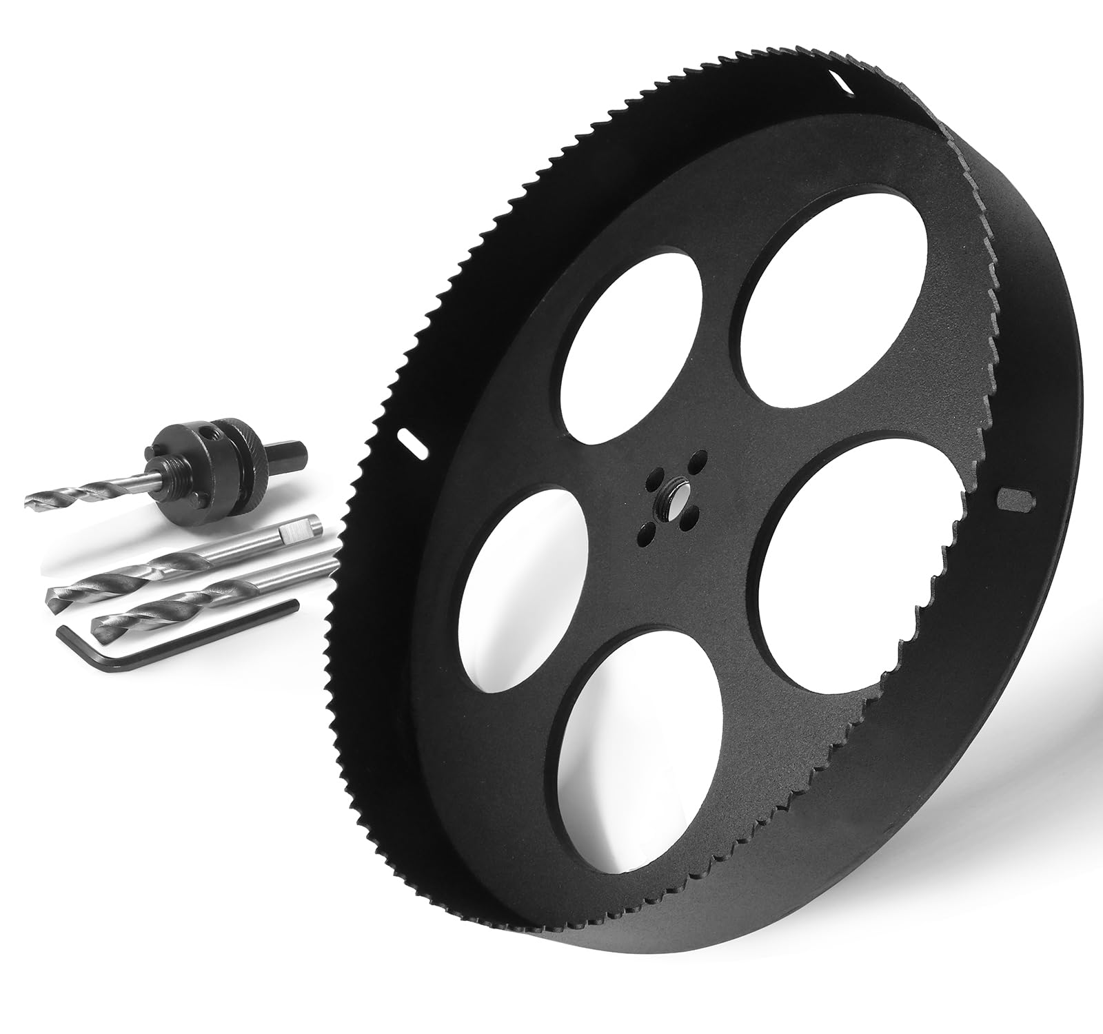 Photo 1 of 11 Inch Hole Saw with 1/2" Triangle Shank Quick Change Arbor, JTemgle Bi-Metal Hole Saw Heavy Duty Hole Cutting Tool for Cornhole Boards, Recessed Lights, Wood, Plastic, Drywall & Soft Metal