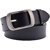 VONSELY Womens Leather Belt for Jeans, Black Leather Waist Belts with Pin Buckles