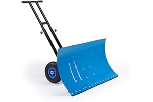 ONECHOI Snow Shovel with Wheels,39X20inch Angled Steel Blade，Heavy-Duty Snow Shovel Pusher and Plow with Height Adjustable Ha
