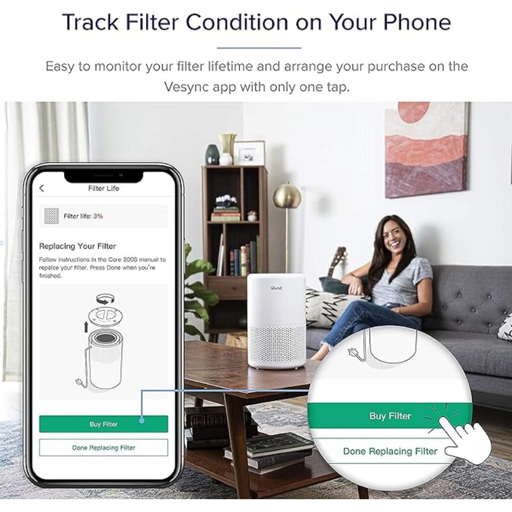 LEVOIT Core 200S-P Replacement Filter, Genuine Core 200S-RF Air Purifier Filters, Supports HEPA Sleep Mode, High-Efficiency Activated Carbon for Removal of Smoke, Odor, Allergens, Pollen, 2 Pack