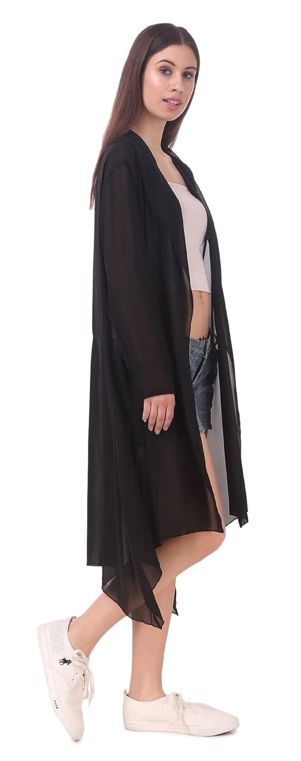 bfly women's georgette stylish long shrug (black & off-white)(pack of 2)