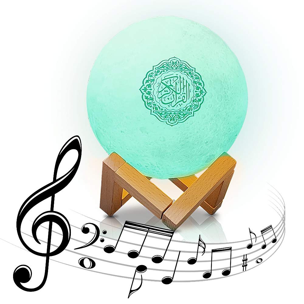 7 Colors Quran Moon Lamp&Speaker,Quran Cube Wireless Bluetooth Touch Light ,14 Language Switch,USB Charge (Classic)