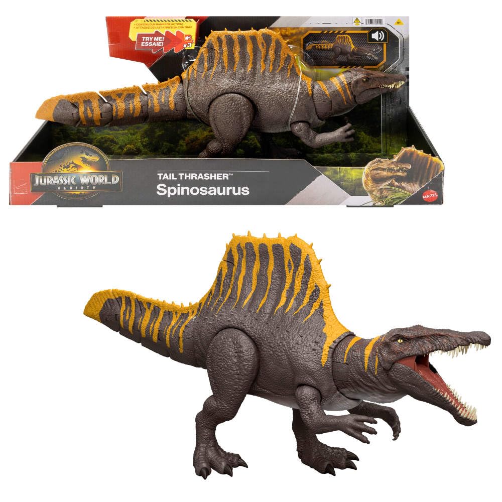 Photo 1 of ***(MINOR DAMAGE/ SEE NOTES FOR DETAILS)***Mattel Jurassic World Rebirth Dinosaur Toy, Tail Thrasher Spinosaurus Action Figure with 2 Attack Moves, Movie-Accurate & Posable, Digital Play