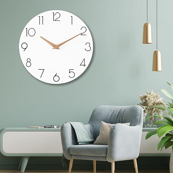 CICININC WALL CLOCK, 16 INCH WOODEN BATTERY OPERATED WALL CLOCKS SILENT NON-TICKING, DECORATIVE WHITE CLOCK FOR LIVING ROOM, BEDROOM, KITCHEN, HOME, OFFICE, SCHOOL, HOTEL