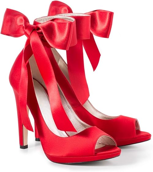 red satin booties