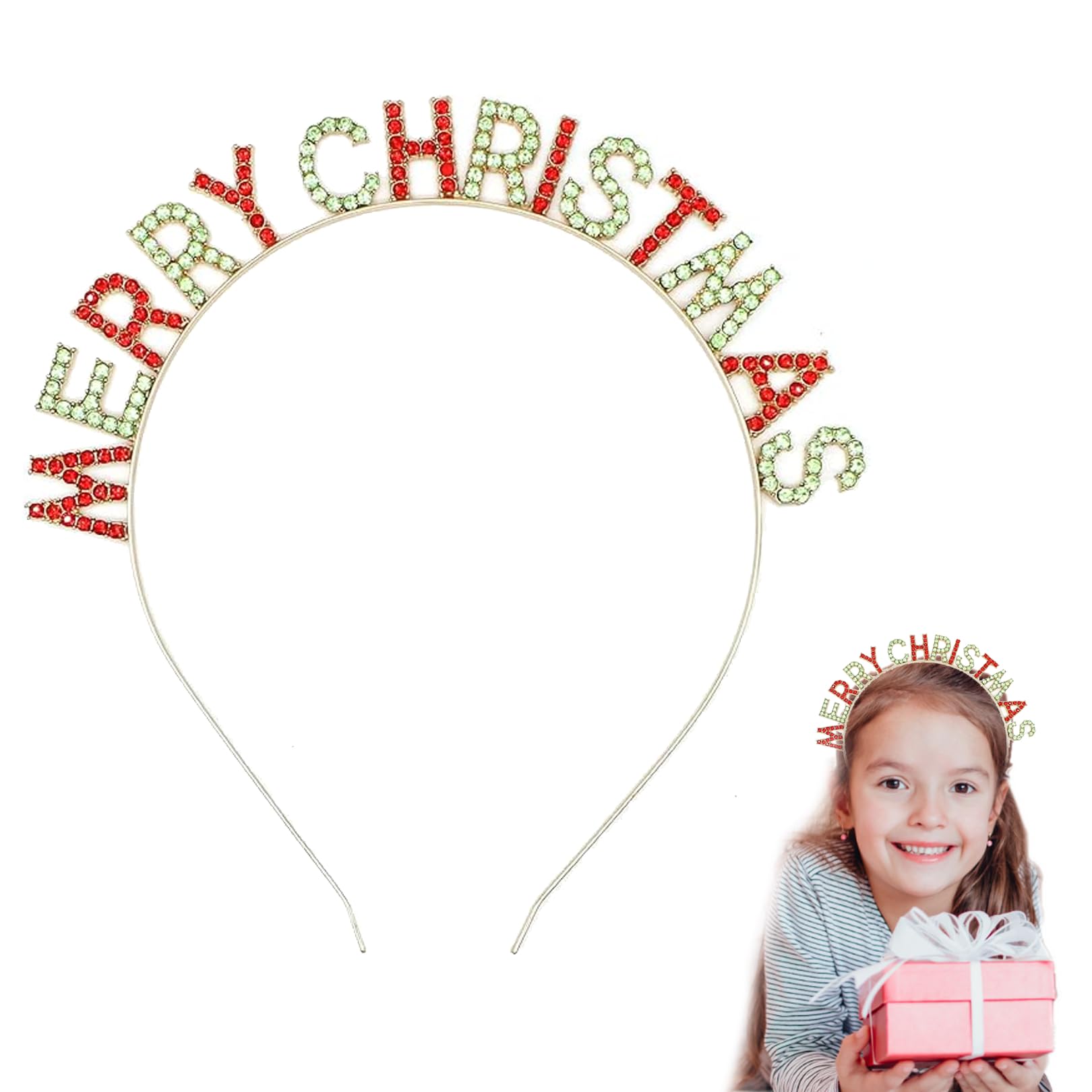 Christmas Rhinestone Headbands for Women - 1 x Merry Christmas Crown Headpiece, Hair Bands & Accessories for Girls & Adults - Party Supplies