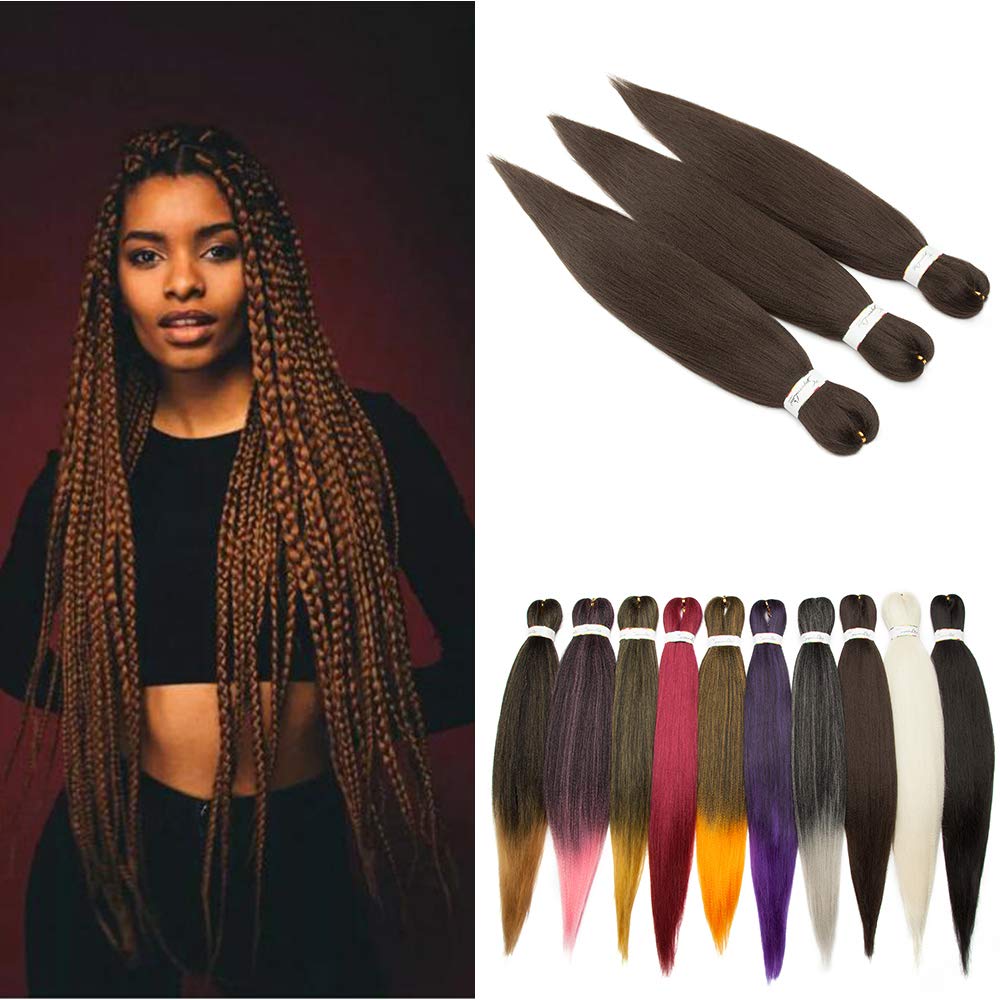 Silk-co Pre Stretched Braiding Hair 3 Pcs Easy Braiding Hair Extension Ombre Synthetic Crochet Box Twist Braid [26 inch 270g Medium Brown] — image 1