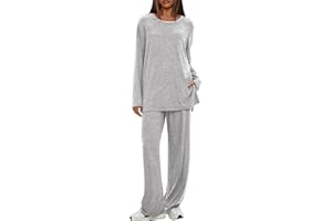 Darong Women's 2 Piece Lounge Set Casual Long Sleeve Crew Neck Tops Wide Leg Pants Travel Airport Outfit Matching Sets