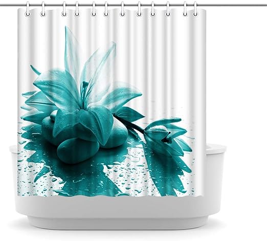 Amazon Com Innopics Teal Zen Stone Flower Blossom Spa Shower Curtain Calm Peaceful Theme Bathroom Decor Waterproof Polyester Fabric Bath Curtain Floral Washroom Decoration 72 X 72 White Background Kitchen Dining