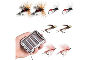 OutdoorFishing Fly Fishing Dry Flies Wet Flies Assortment Kit with Waterproof Fly Box for Trout and Bass Fishing, 32 Pcs (Mix