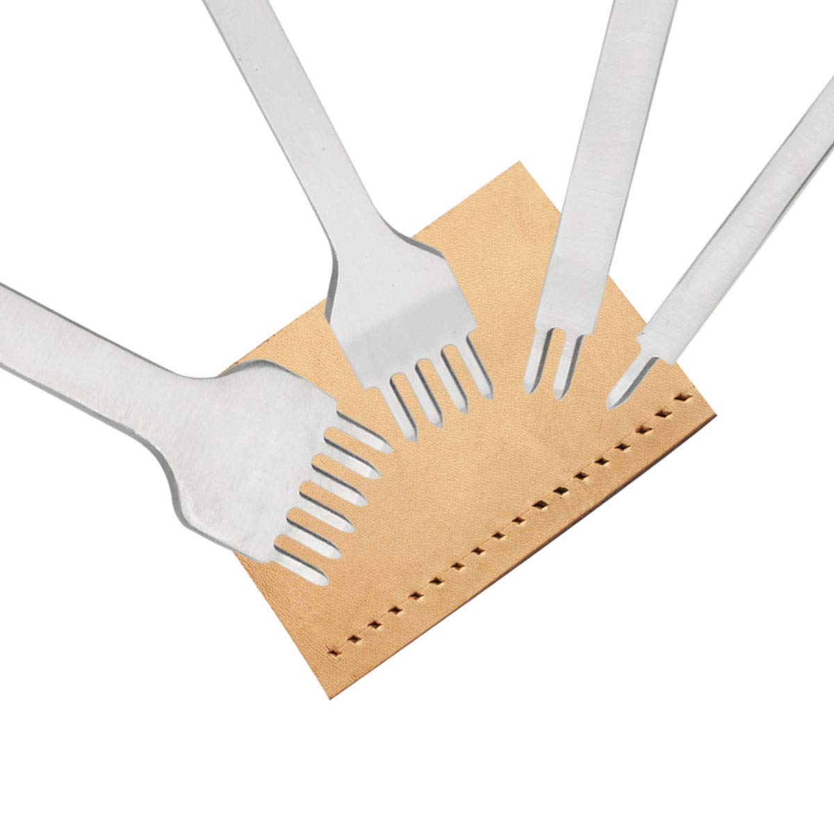 Poualss Leather Craft Tool Hole Punches 4pcs 4mm 1/2/4/6 Prong, Lacing Stitching Punch Tool, Lacing Stitching Chisel Set,Hand Working Hole DIY