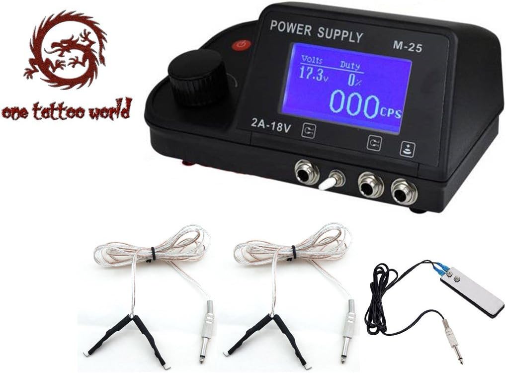 1TattooWorld Digital DUAL Machine Tattoo Power Supply LCD Display w/ Clip Cord & Foot Switch by 1TattooWorld