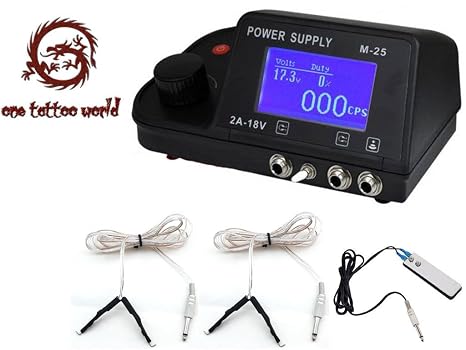 1Tattooworld Digital Dual Machine Tattoo Power Supply Lcd Display W/ Clip Cord & Foot Switch By 1Tattooworld (785923507279)