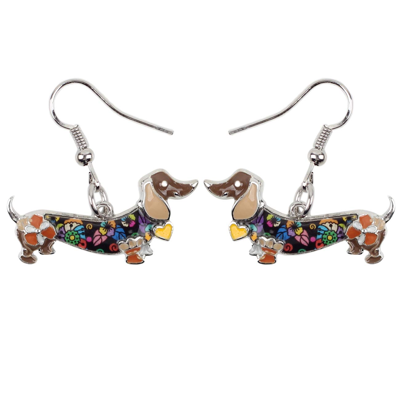NEWEI Enamel Alloy Dachshund Dog Earrings Dangle Drop Fashion Cute Dog Jewelry for Women Girls Gift Charms (Brown)