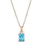 LE VIAN 1 3/8 Carat Cushion Cut Signity Blue Topaz Pendant Necklace for Women | Rose Gold Plated 925 Sterling Silver Elegant Pendant for Her I Adjustable Chain