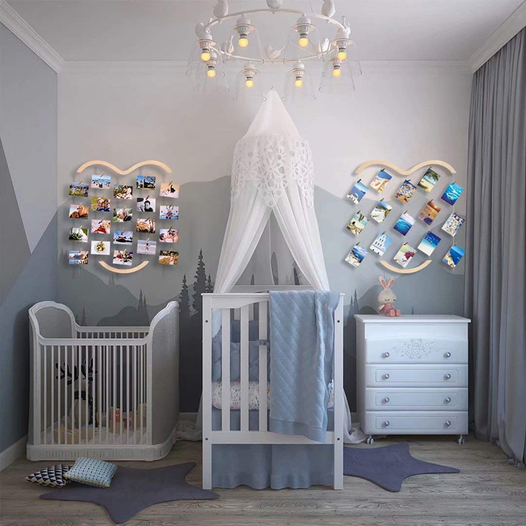 Uping Hanging Photo Display for Wall, Wood Picture Frame Collage with 30 Clips Multi Photo Display Collage Board for Party,Home, Office Decor (29.1 X 25.2 Inch)