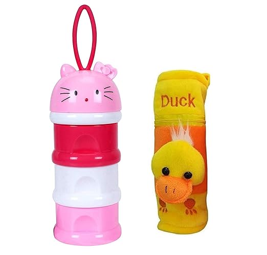 Gilli Shopee Multipurpose Portable Baby Milk Powder Container & Food Storage Container for Newborn Baby (Multi) & Baby Cute Cover 250ML Bottle Baby Feeding Bottle Cover with Handle (Duck)