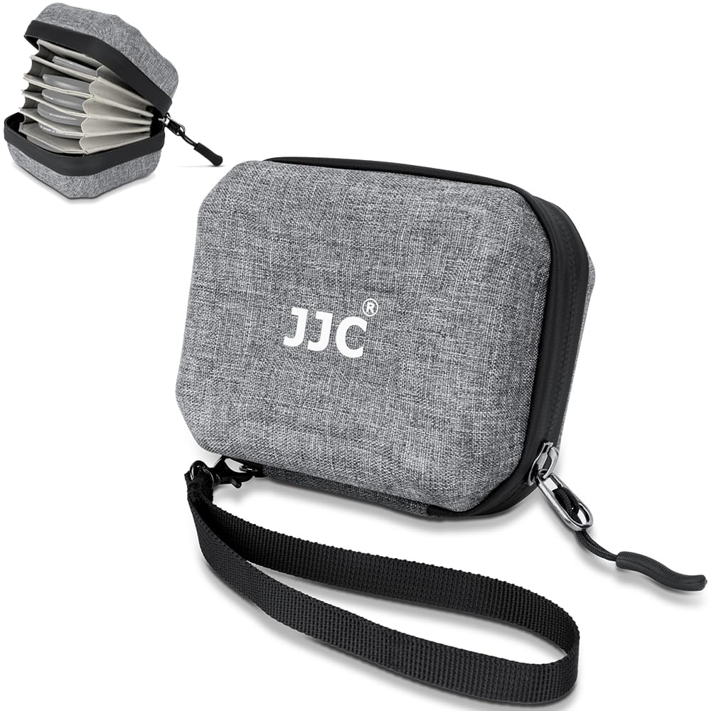 JJC 10 Pockets Hard Shell Lens Filter Case for 10x Filters Dia. ≤ 67 mm, Dustproof & Water-Resistant Camera Lens Filter Storage Wallet for ND UV CPL Filter, with Hand Strap + Cleaning Cloth