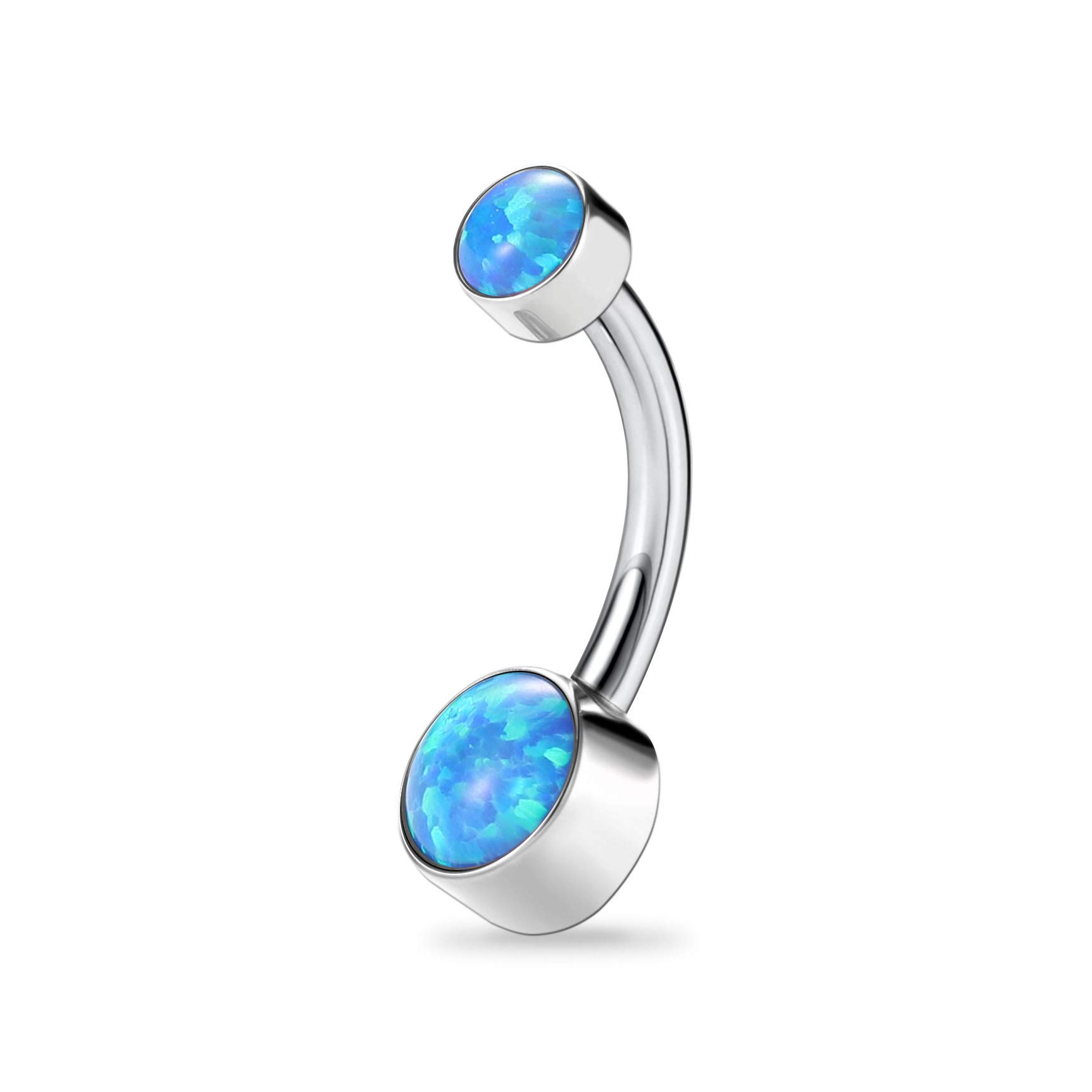 hengkaixuan G23 Titanium Belly Ring Body Piercing 14G Navel Ring 3/8 inch (10mm) Belly Button with Double Green Blue Round opal