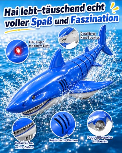 KOKODI Remote Controlled Robot Shark for Children from 3 Years - RC Water Toy with Light & Waterproof Remote Control, Summer Pool Toy, Bath Toy, Birthday Gift Boys Girls