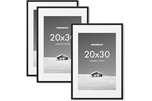 Venusmiles 20x30 inch Picture Frame, 20x30 Photo Frames with 16x24 Removable Mat - High Definition Plexiglass - Vertical and Horizontal Display - Wall Hanging Poster Frame - Black, 3 Pack