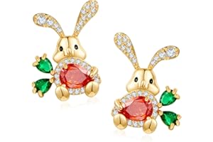 FAMARINE Easter Earrings Rabbit Bunny Carrot Stud Earrings Crystal Earrings Cute Funny Earring
