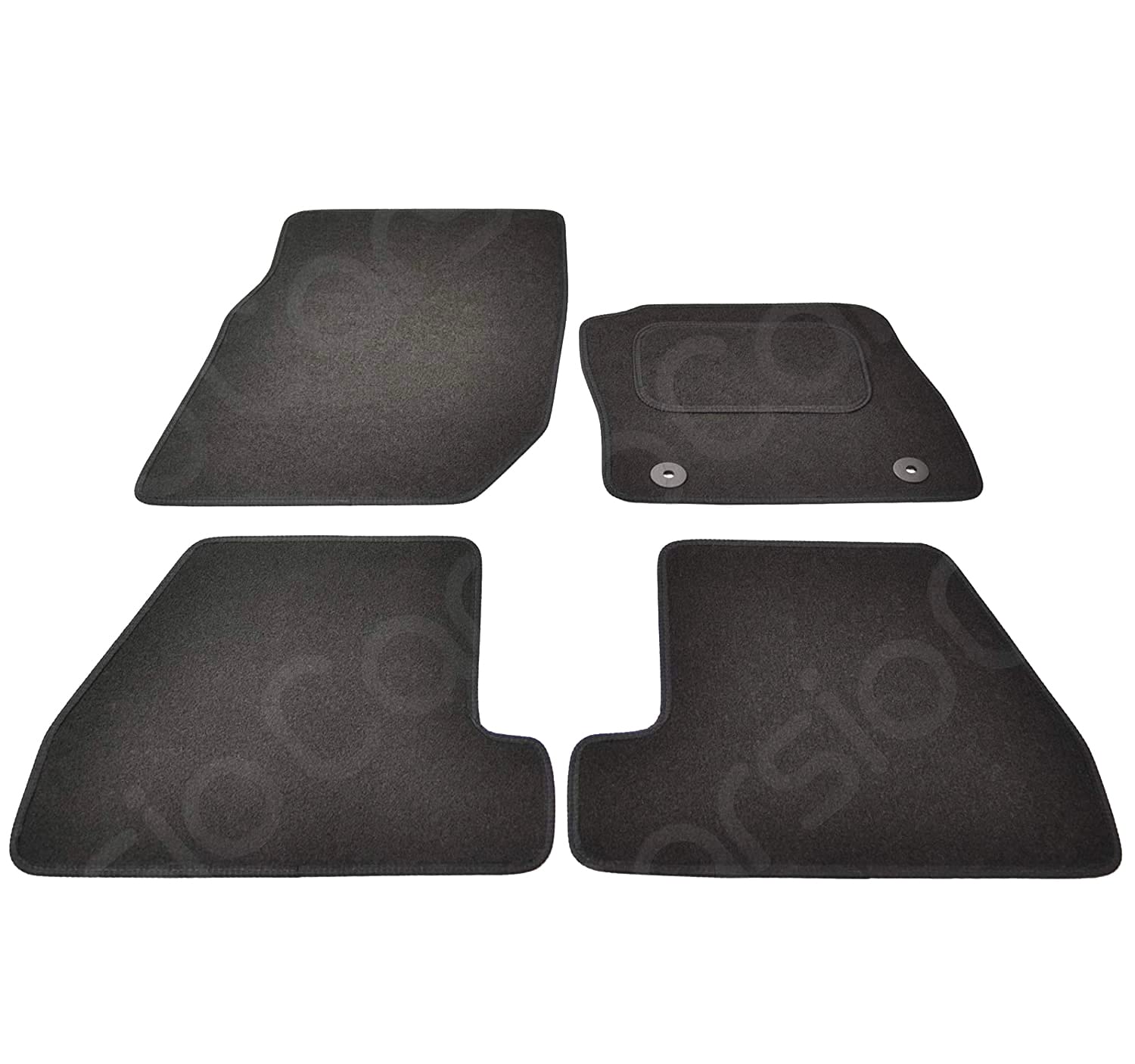 Carsio Carpet Car Mats For Ford Focus MK3 2011 to 2018 4 Piece Set with 2 Clips Tailored Fit Floor Mat Complete Accessory Black Custom Fitted - All Weather, Anti-Slip Backing & Black Trim