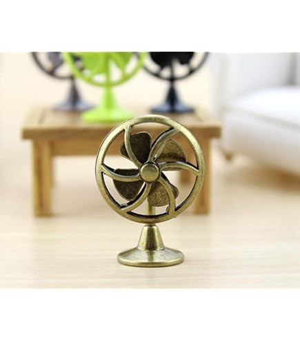 Odoria 1-12 Miniature Old Fashioned Bronze Fan Vintage Furniture Dollhouse Decoration Accessories