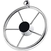 5 Spoke 11 Inch Boat Steering Wheel, Stainless Steel Marine Steering Wheel fit Standard 3/4 Taper Shaft, with Control Knob and Cap for Boats, Pontoon Boats, Yachts