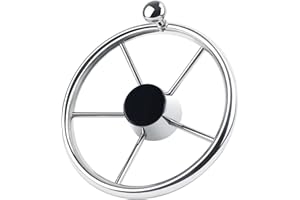 QYMOPAY 5 Spoke 11 Inch Boat Steering Wheel, Stainless Steel Marine Steering Wheel fit Standard 3/4 Taper Shaft, with Control Knob and Cap for Boats, Pontoon Boats, Yachts