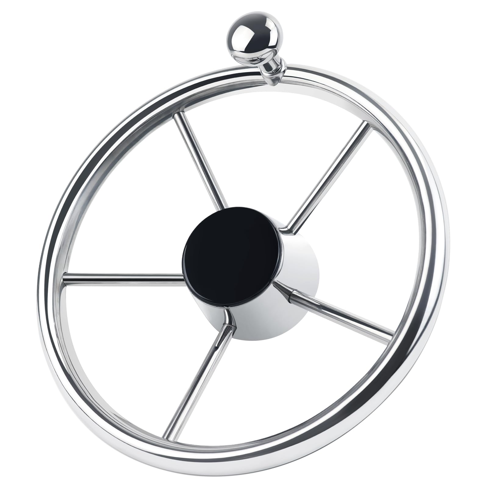 Photo 1 of 5 Spoke 11 Inch Boat Steering Wheel, Stainless Steel Marine Steering Wheel fit Standard 3/4 Taper Shaft, with Control Knob and Cap for Boats, Pontoon Boats, Yachts