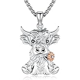 CUOKA MIRACLE Highland Cow Necklace for Women 925 Sterling Silver Highland Cow Pendant Necklace Animal Jewelry Gifts for Women on Birthday Mother's Day Anniversary Christmas