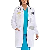 Wellhin Women's Lab Coats Snap Closure 4 Pockets Elastic Cuffs Professional Medicas Long Sleeve Labcoats Scientist College