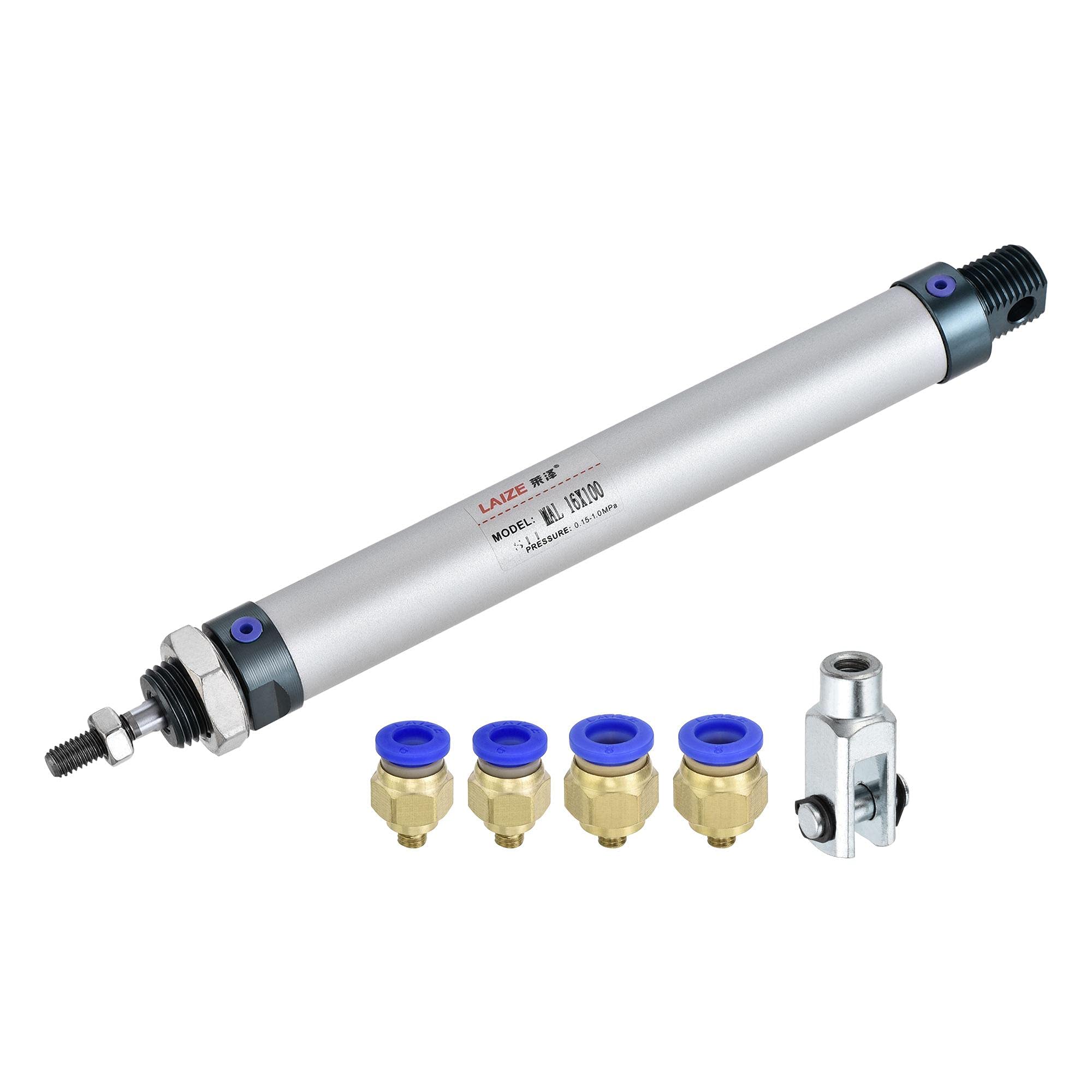 sourcing map Pneumatic Air Cylinder 16mm Bore 100mm Stroke with Y Connector and Quick Fittings, MAL 16x100, for Automatic Equipment — image 1