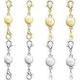 Magnetic Necklace Clasps, 925 Silver Jewelry Closures, Chain Extender Connectors, 8 Pack (8pcs Golden Silvery A)